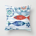 Mediterranean nautical cushion cover with fish and mandala patterns on peach skin fabric - Abstract Mandala Fish (TPR030-14) / 45x45CM (No Core)