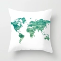 Peach skin pillowcase featuring a green water ripple world map on white background - Teal World Map (TPR030-34) / 45x45CM (No Core)