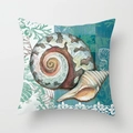 Square pillowcase featuring vintage nautilus shell and sea coral print in blue - Hand-drawn Shell Nautilus (TPR030-11) / 45x45CM (No Core)