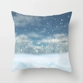 Square peach skin pillowcase featuring a snowy winter forest and starry night sky - Dark Blue Winter Snow Night Style (TPR085-15)