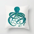 Peach skin pillow cover featuring a teal octopus print and artistic yellow details - Art Teal Octopus (TPR030-33) / 45x45CM (No Core)