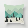 Square peach skin pillowcase with green geometric mountain landscape and forest print - Nordic Minimalist Geometric Mountain Style (TPR085-37)