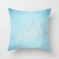 Hello Winter decorative square pillowcase with light blue watercolor snowflake patterns - Light Blue Hello Winter Art Text Style (TPR085-14)
