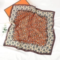 Silk feel 70cm square scarf featuring leopard print center and navy floral border - 70cmx70cm / Dark Blue Floral Orange Leopard (Style 12)