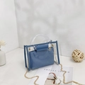 Blue 2-in-1 transparent PVC handbag with PU inner pouch and gold chain strap - Blue