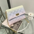 Pastel gradient quilted flap shoulder bag with gold chain strap and twist-lock - Macaron Gradient (Gradient 1)