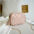 Pink quilted crossbody bag with gold chain strap and tassel detail for women - Pink