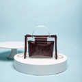 Transparent PVC tote with brown leather pouch and gold chain shoulder strap - Coffee