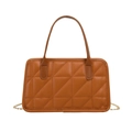 Caramel brown quilted rectangular handbag with elegant gold chain strap for women - Brown