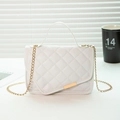 White quilted shoulder bag with gold chain strap and asymmetrical metal trim handle - White (Rhombus Texture)