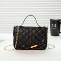 Black quilted faux leather crossbody bag with elegant gold chain and top handle - Black (Rhombus Texture)