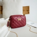 Burgundy quilted shoulder bag with gold bow clasp, tassel detail and chain strap - Wine Red (Bow)