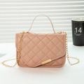 Quilted nude pink crossbody bag with gold chain strap and elegant top handle - Pink (Diamond Quilted)