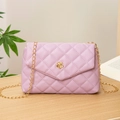 Lavender quilted crossbody bag with gold camellia floral buckle and chain strap - Purple