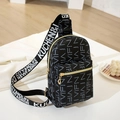 Black cross-body chest bag with white letter print and wide jacquard shoulder strap - Black