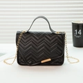 Black V-quilted mini square bag with gold chain strap and top handle for women - Black (V-Shape Pattern)