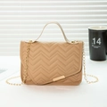 Elegant khaki quilted crossbody bag with V-pattern stitching and gold chain strap - Khaki (V-Shape Pattern)