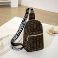 Brown monogram crossbody chest bag with wide graphic strap and gold zipper detail - Coffee