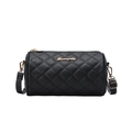 Chique zwarte gewatteerde cilindrische crossbodytas met goud logo en kettingriem - Zwart