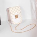 Weiße Mini-Umhängetasche mit goldener Kreisstruktur und eleganter Kette für Damen - Weiß