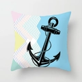 Nautical anchor throw pillow cover with colorful geometric patterns and peach skin texture - Pop Nautical Anchor Patchwork (TPR030-30) / 45x45CM (No Core)