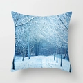 Square Christmas snowflake pillowcase featuring blue snowy forest digital printing - Blue Tone Silent Snow Night Forest Style (TPR085-13)