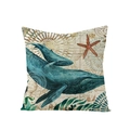 Polyester kussensloop met vintage blauwe walvis en zeester patronen voor bank - Dubbele Walvissen Stijl (JYM042-1)