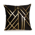 Modern zwart pluche kussensloop met gouden geometrische foliedruk voor bankdecor - Geometrische Lijnen (GOLD001-1-BLACK) / Hoes + Kussenvulling