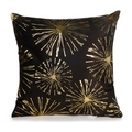 Funda de cojín de terciopelo negro con estampado de estrella dorada decorativa - Negro Oro Destello Estelar (GOLD001-2-BLACK)