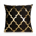 Noords zwart fluwelen vierkant sierkussen met gouden geometrische patronen voor bank - Marokkaans Rooster (GOLD001-3-BLACK) / Hoes + Kussenvulling