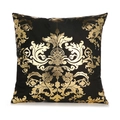 Black plush pillow with gold damask pattern, luxury square cushion for home sofa decor - Classical Scroll (GOLD001-6-BLACK)