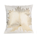 Square white plush pillowcase with detailed golden maple leaf pattern for sofa decor - White Gold Large Maple Leaf (GOLD001-9)