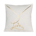 Square beige velvet pillow cover with gold foil Love script and necklace print - White Gold Love Letters (GOLD001-15)