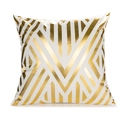 Square white plush pillowcase with golden geometric V-shaped metallic stripe patterns - White Gold V-Stripes (GOLD001-17)
