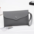Chic dark grey nappa leather texture envelope clutch bag with silver metal snap button - Gray