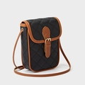 Borsa porta cellulare trapuntata nera con profili marroni e fibbia in oro lucido - Nero