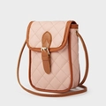 Borsa a tracolla trapuntata rosa per cellulare con profili marroni e fibbia d'oro - Rosa
