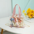 Rosa transparente PVC-Tasche mit Gänseblümchen, Stroheinsatz und dekorativem Schal - Rosa