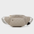 Grey quilted PU leather waist bag with front zipper pocket and adjustable strap - Light Gray