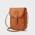 Diamond quilted mini crossbody phone bag in caramel brown leather finish with strap - Brown
