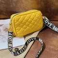Yellow quilted crossbody camera bag with adjustable LOVE letter wide shoulder strap - Yellow
