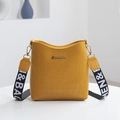 Yellow crocodile pattern bucket bag with wide jacquard shoulder strap and metal logo - Yellow