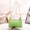 Green faux crocodile texture baguette bag with golden logo and metallic charm - 21*6.5*16 / Green