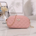 Pink quilted crossbody phone bag for women with gold chain and white butterfly buckle - Pink
