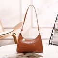 Chic brown crocodile pattern faux leather hobo shoulder bag with gold metal logo - 21*6.5*16 / Khaki