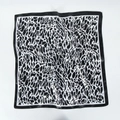 Elegant 60cm square satin silk scarf with black and white leopard animal print pattern - Black