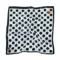 Polka dot satin silk square scarf 60x60cm featuring orange roses and butterfly prints - White Base Black Polka Dot Green Edge Rose Butterfly / Green