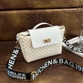 Borsa bianca con stampa geometrica gialla e ampia tracolla jacquard con logo trendy - Bianco Stampa Floreale