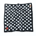 Polka dot satin square scarf for women featuring red rose and butterfly patterns - Black Base White Polka Dot Red Rose Orange Butterfly / Black