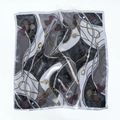 Flat lay of 60cm square silk scarf featuring golden chain and belt prints on white background - Silver Chain